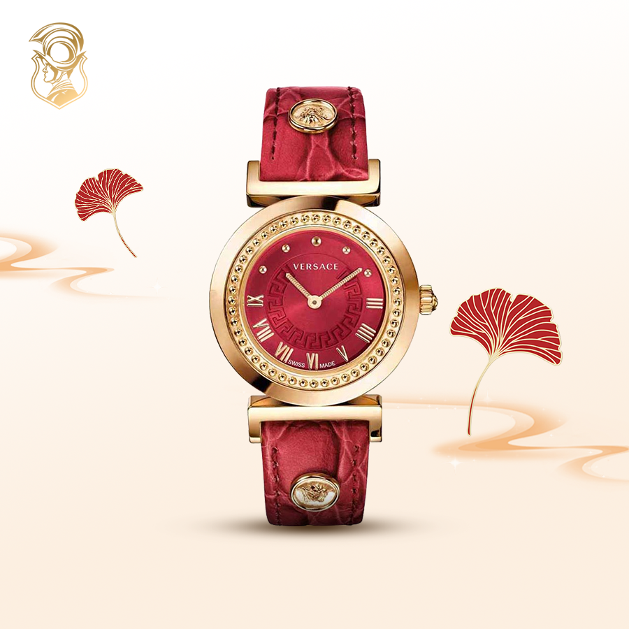 đồng hồ màu đỏ Versace Vanity Gold Ion-Plated Watch 35mm